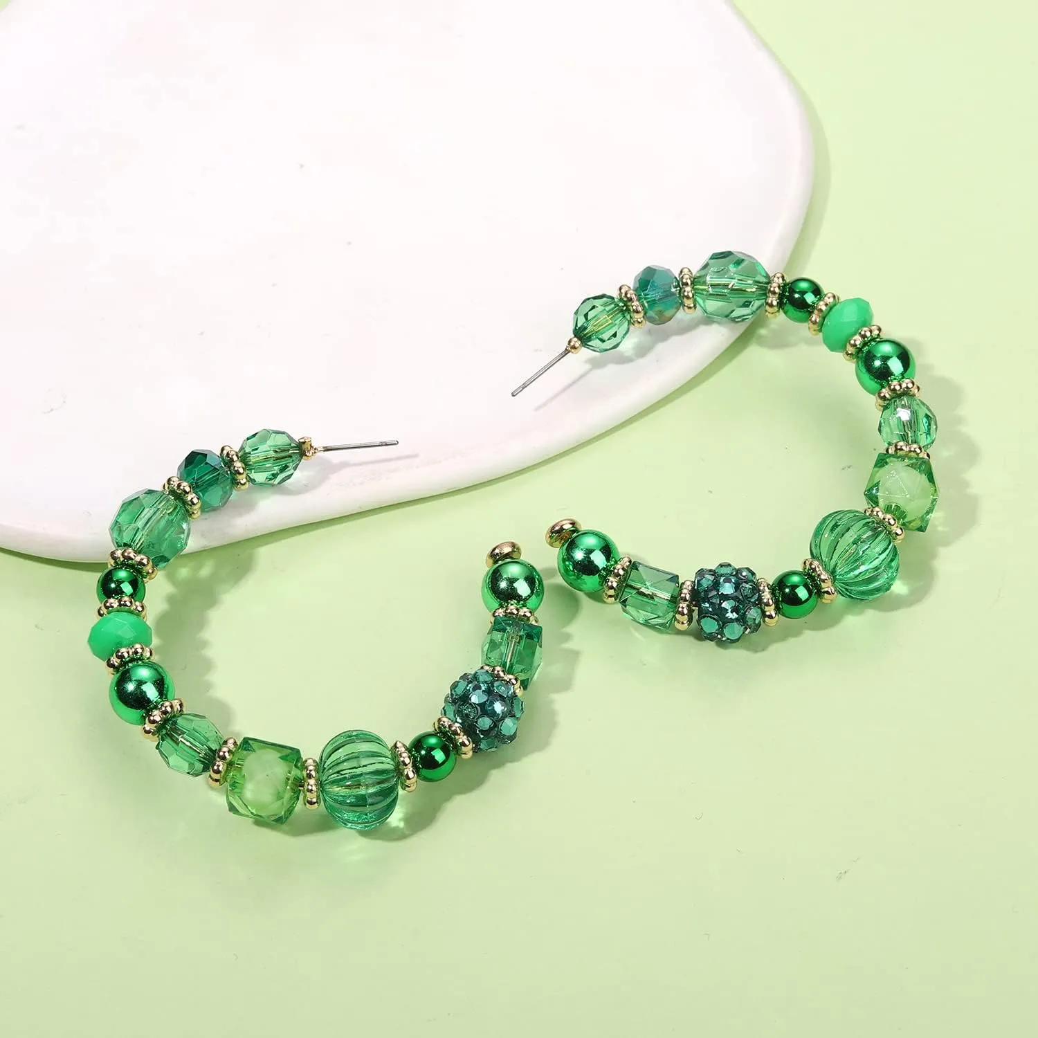 Mardi Gras Beaded Earrings for Women Green Purple Gold Beads Hoop Earrings Fat Tuesday Carnival Statement Earrings Holiday Party Jewelry Gift