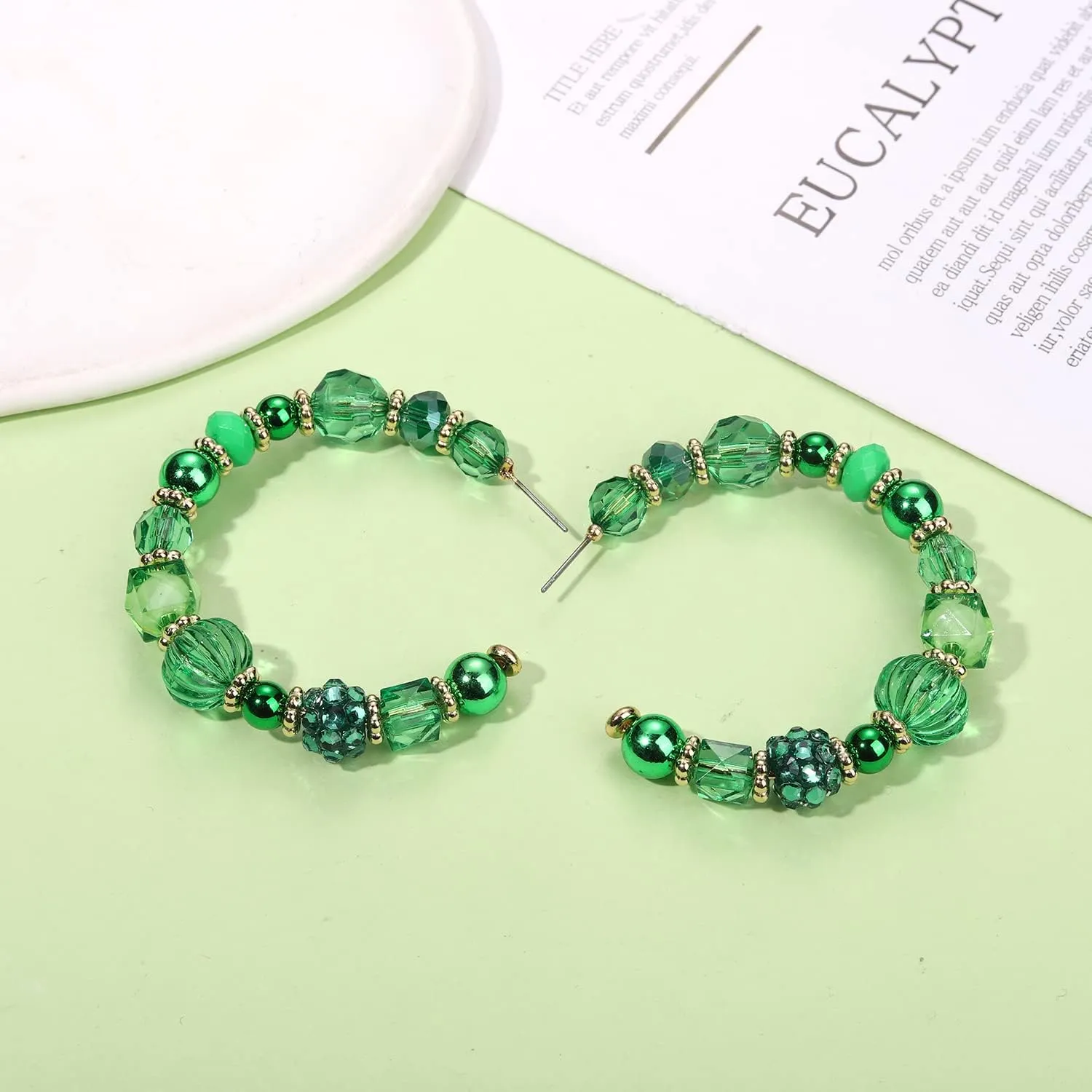 Mardi Gras Beaded Earrings for Women Green Purple Gold Beads Hoop Earrings Fat Tuesday Carnival Statement Earrings Holiday Party Jewelry Gift