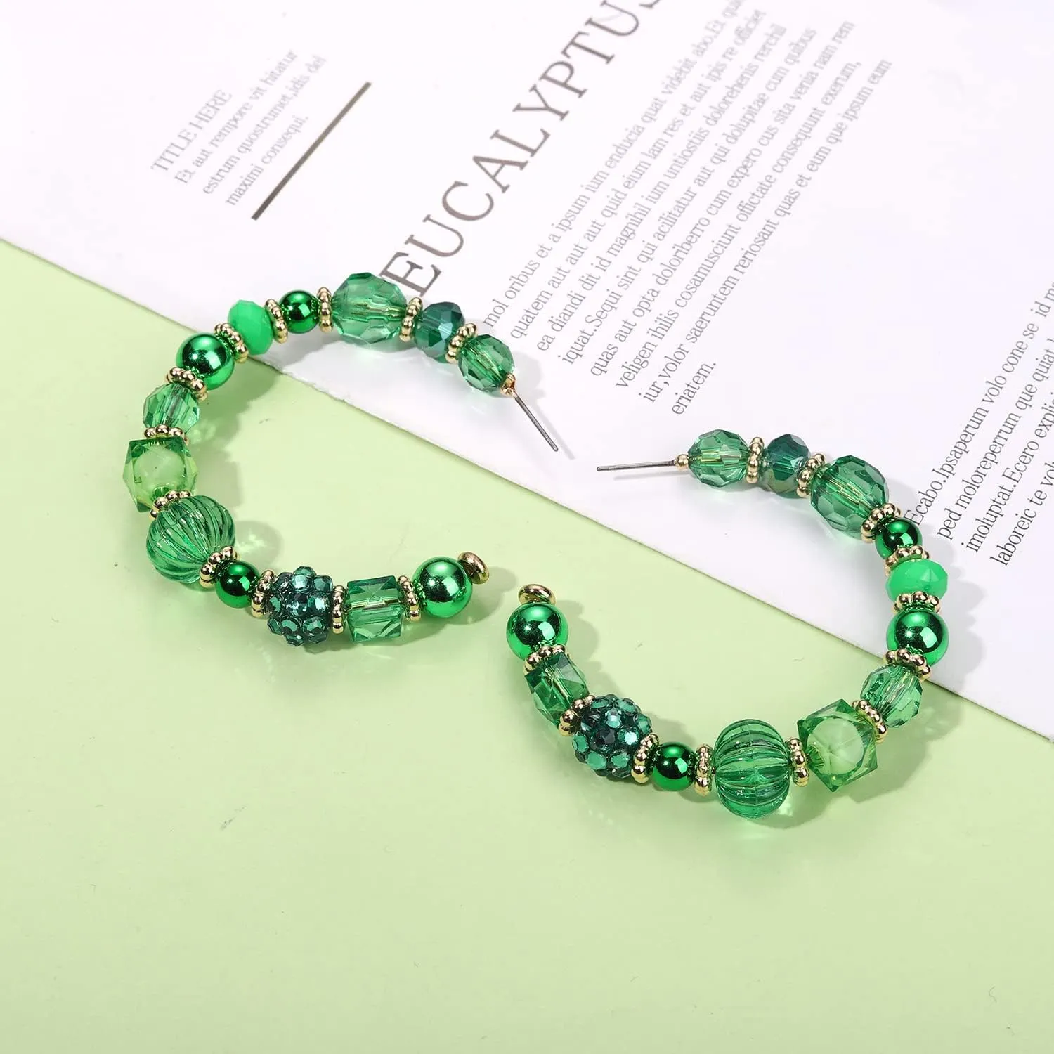 Mardi Gras Beaded Earrings for Women Green Purple Gold Beads Hoop Earrings Fat Tuesday Carnival Statement Earrings Holiday Party Jewelry Gift