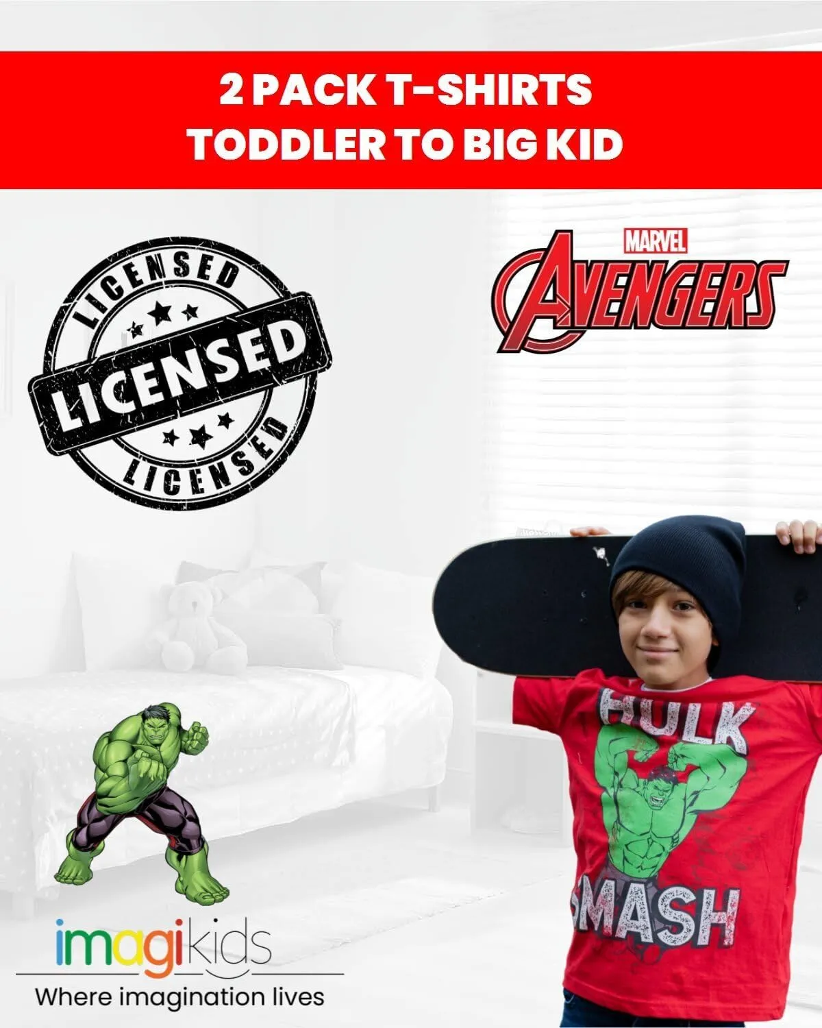 Marvel 2 Pack T-Shirts Toddler to Big Kid Sizes (2T - 18-20)