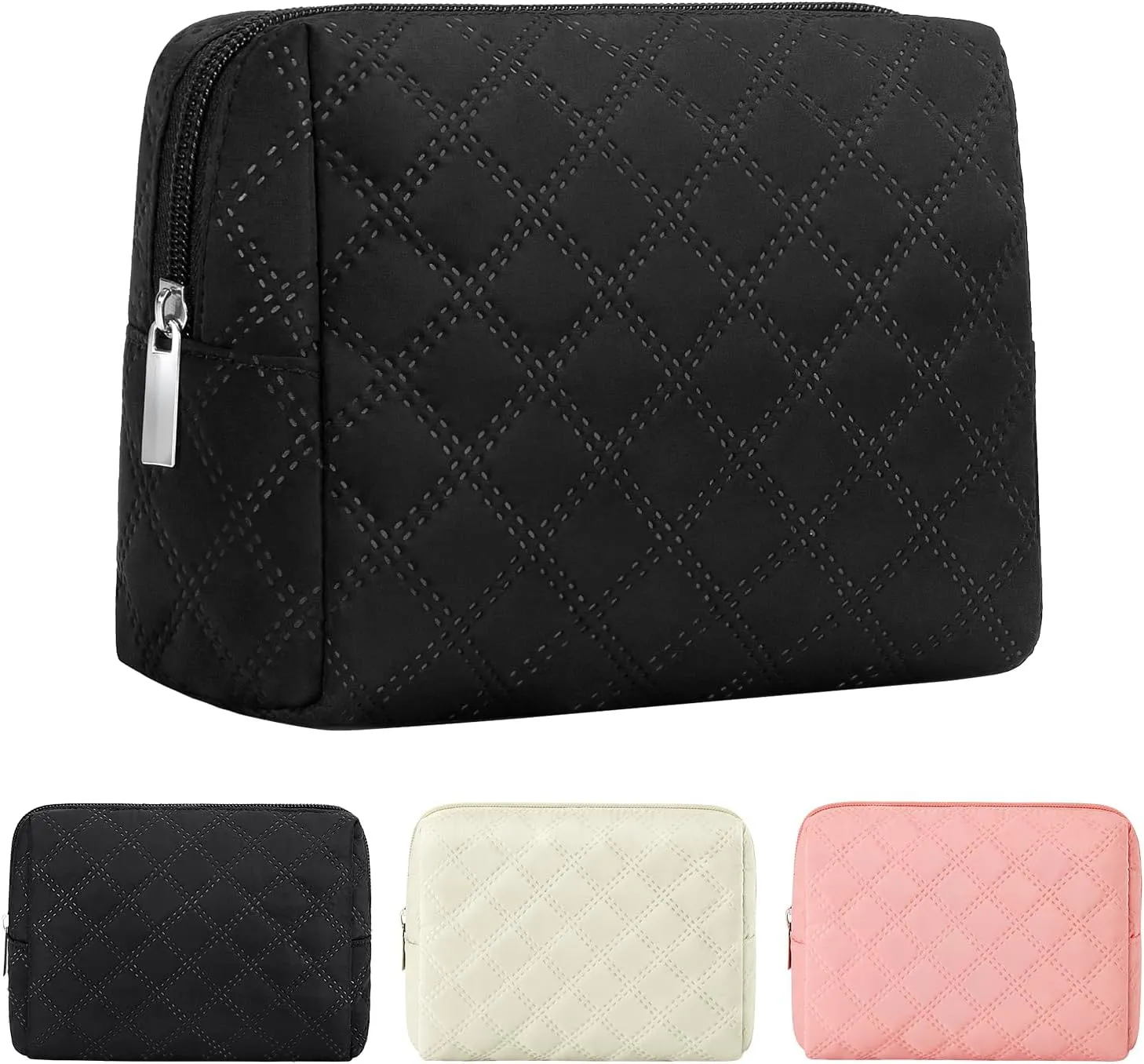 Marvolia Small Makeup Bag for Purse - Travel Cute Cosmetic Bag for Women Mini Makeup Organizer Zipper Pouch for Travel Essentials - Black(Small)