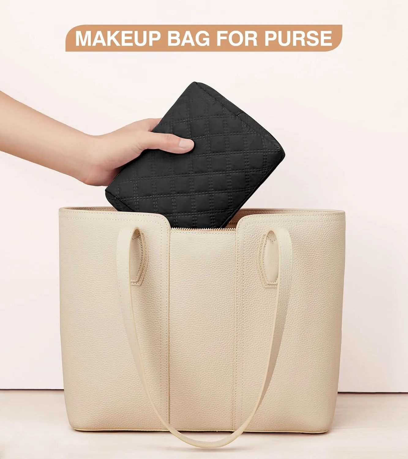 Marvolia Small Makeup Bag for Purse - Travel Cute Cosmetic Bag for Women Mini Makeup Organizer Zipper Pouch for Travel Essentials - Black(Small)