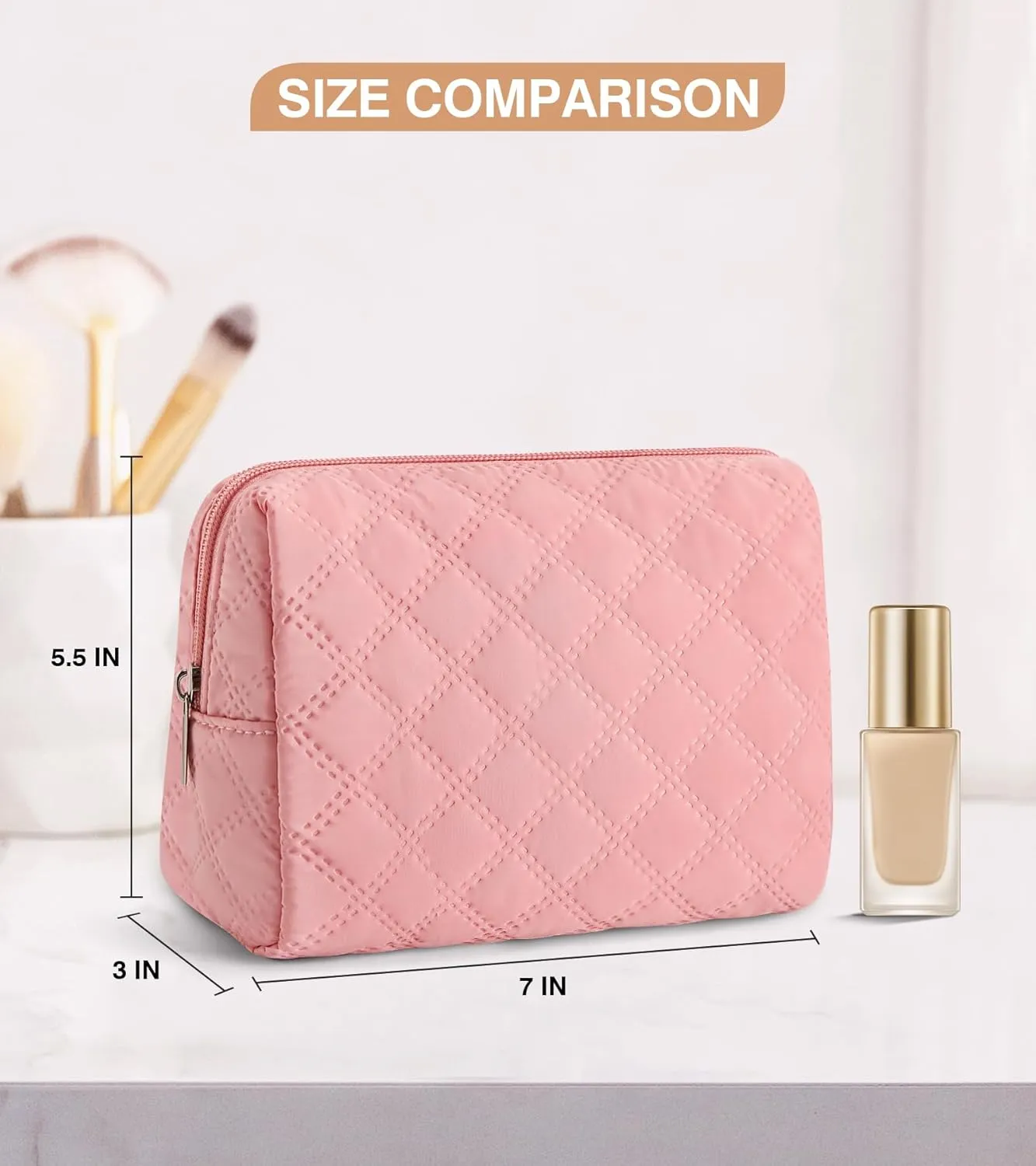 Marvolia Small Makeup Bag for Purse - Travel Cute Cosmetic Bag for Women Mini Makeup Organizer Zipper Pouch for travel Essentials - Pink(Small)