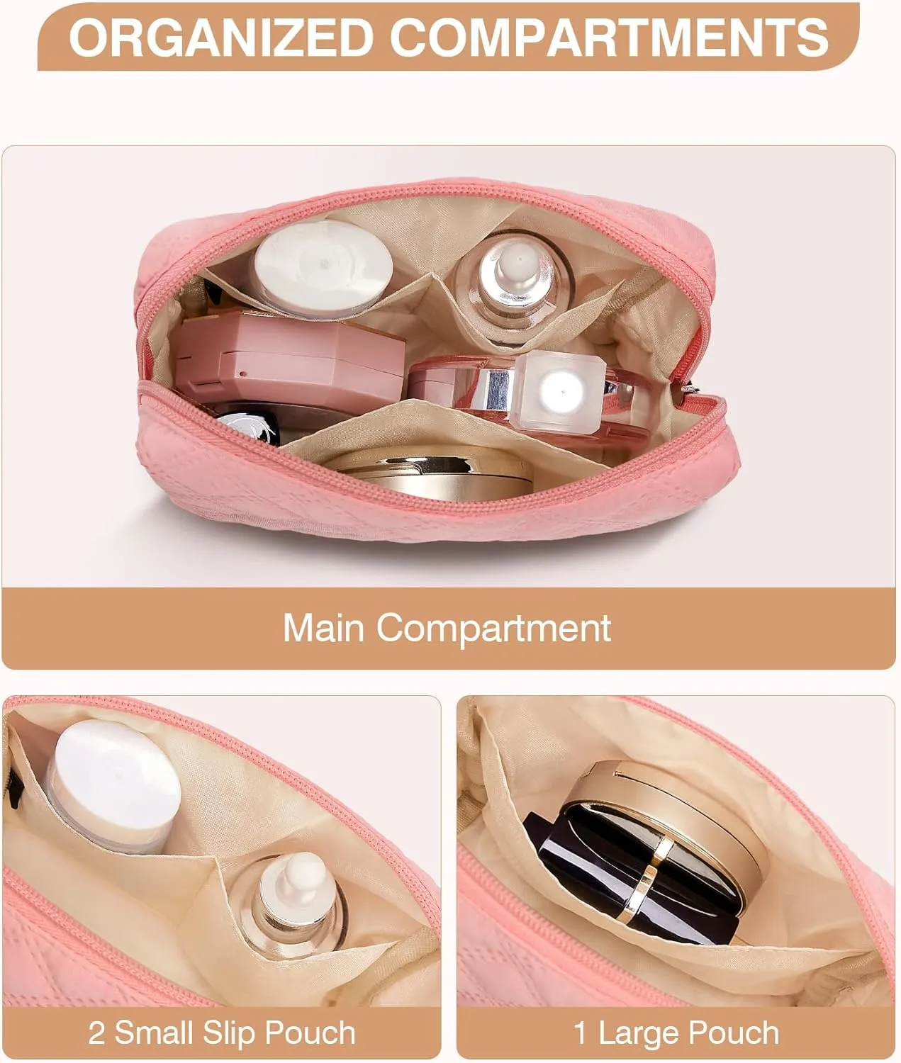Marvolia Small Makeup Bag for Purse - Travel Cute Cosmetic Bag for Women Mini Makeup Organizer Zipper Pouch for travel Essentials - Pink(Small)