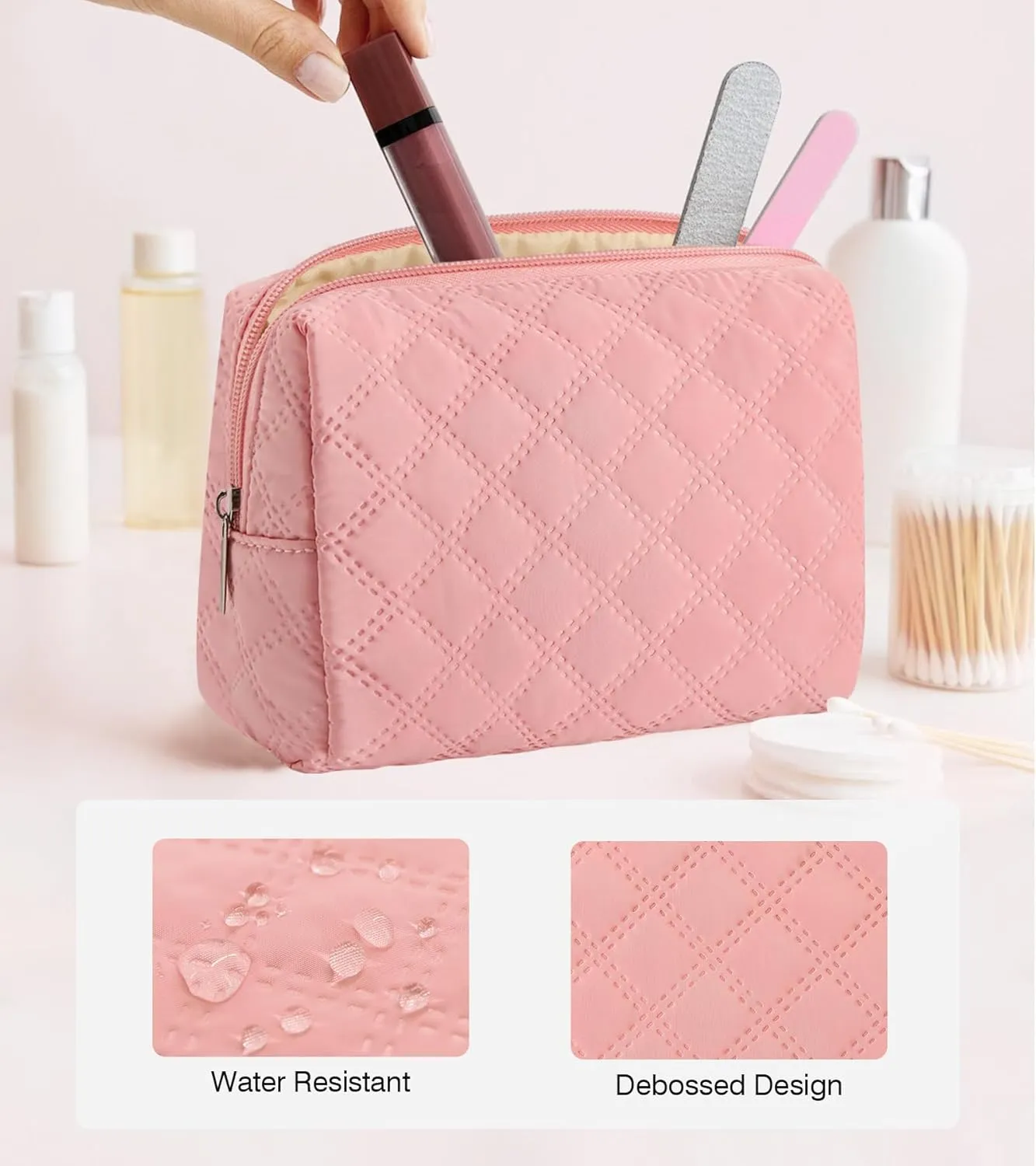 Marvolia Small Makeup Bag for Purse - Travel Cute Cosmetic Bag for Women Mini Makeup Organizer Zipper Pouch for travel Essentials - Pink(Small)