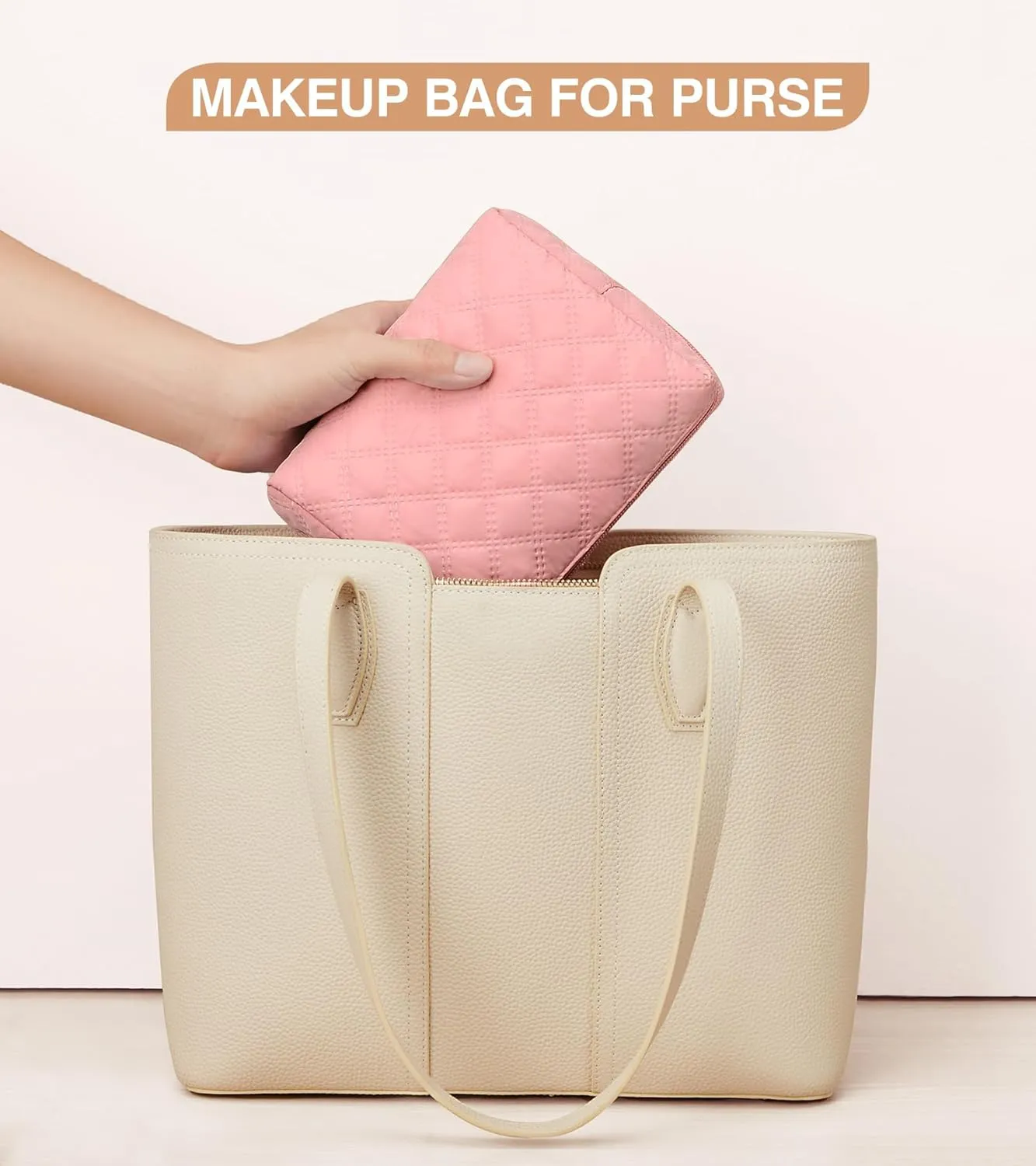 Marvolia Small Makeup Bag for Purse - Travel Cute Cosmetic Bag for Women Mini Makeup Organizer Zipper Pouch for travel Essentials - Pink(Small)