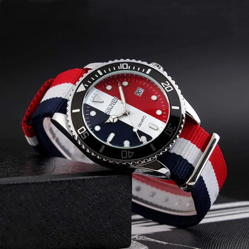 MASTOP Men's Quartz Watch Nylon Strap British Style Business Sports Date Display Waterproof Dress Watches Luminous Fashion Analog Casual Wristwatch
