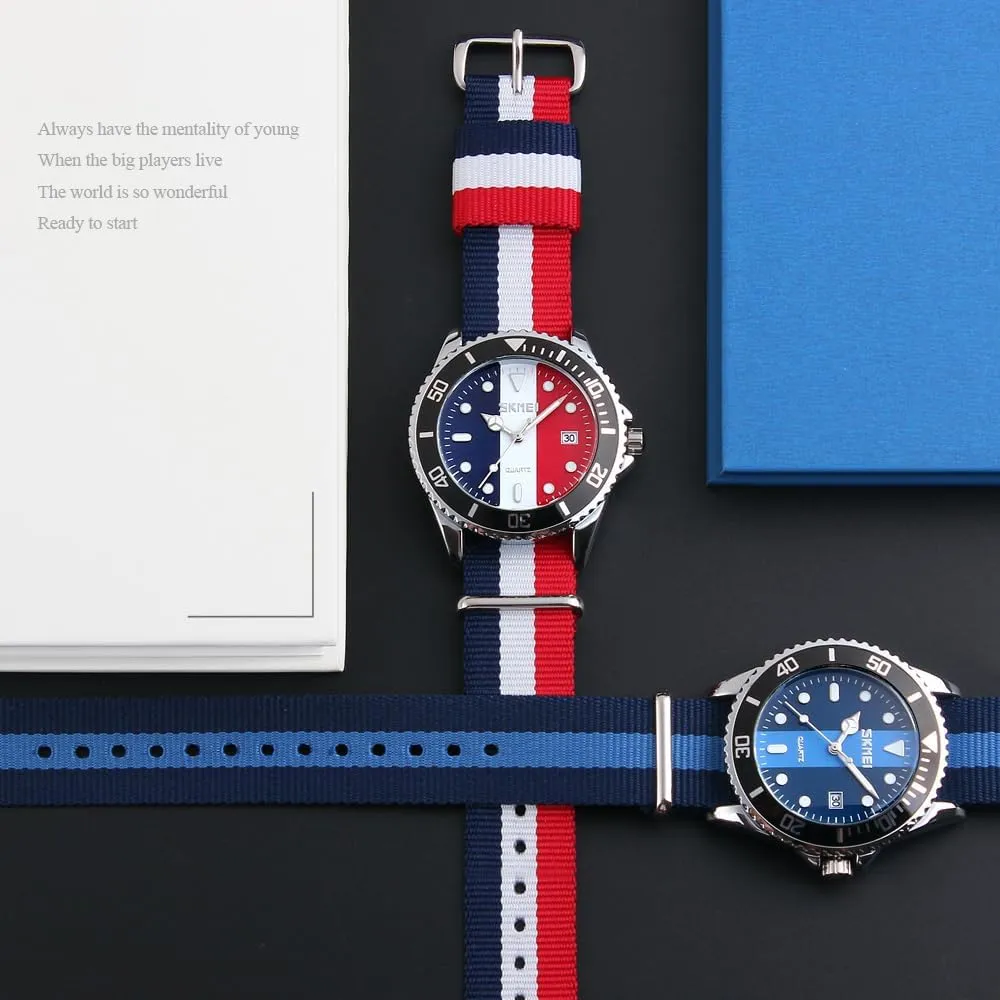 MASTOP Men's Quartz Watch Nylon Strap British Style Business Sports Date Display Waterproof Dress Watches Luminous Fashion Analog Casual Wristwatch