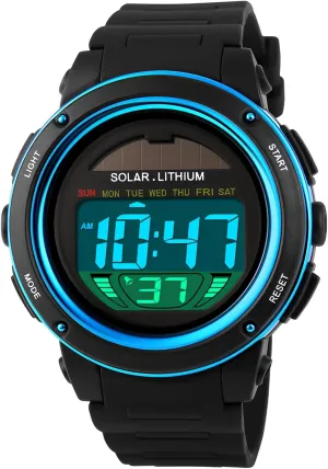 MASTOP Multi Function Solar Power Watch LED Sport Watches Digital Waterproof Chronograph Wrist Watch