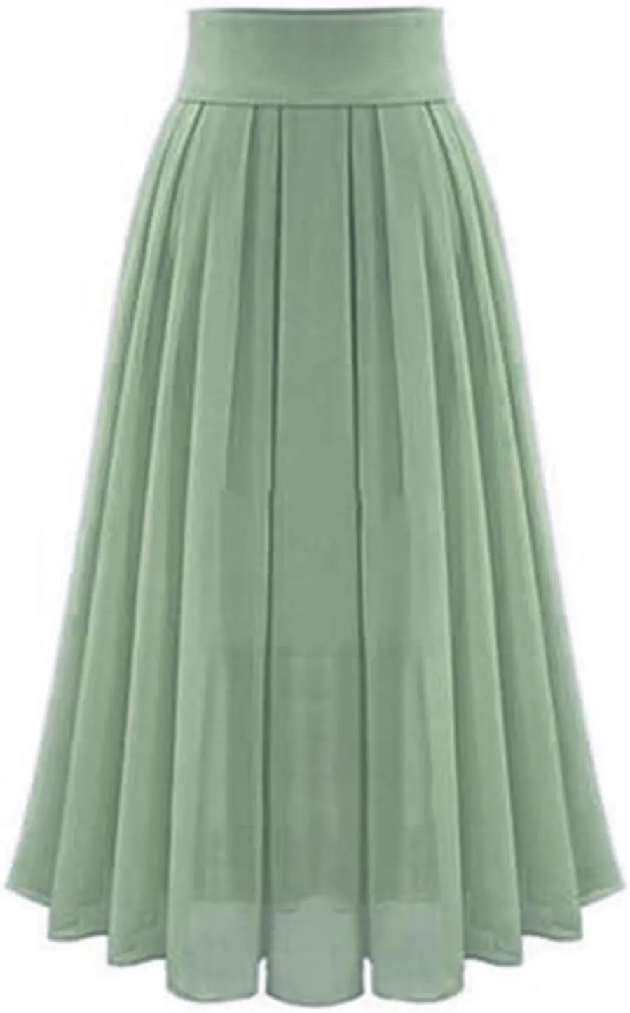 Maxi Skirts for Women Elastic High Waist Pleated Chiffon Skirt Solid Color A-Line Flared Swing Ruffle Skirts