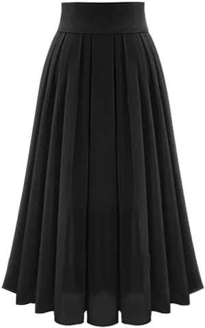 Maxi Skirts for Women Elastic High Waist Pleated Chiffon Skirt Solid Color A-Line Flared Swing Ruffle Skirts