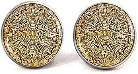 Mayan Calendar Cufflinks Mayan Calendar Jewelry Aztec Calendar Jewelry Mayan Jewelry Glass Dome Jewelry