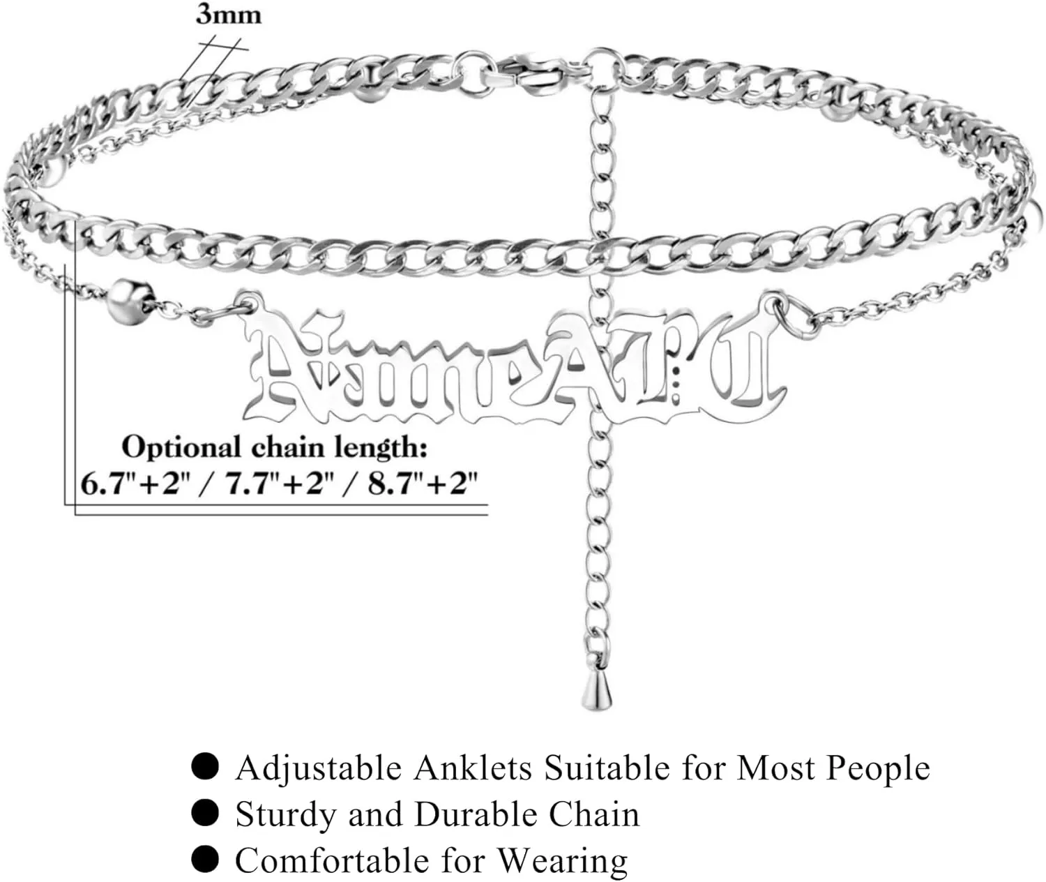 MeMeDIY Personalized Anklets for Women Stainless Steel Ankle Chain Bracelets Name Anklet Custom Beach Anklet Bracelets Adjustable Anklet for Girlfriend Best Friend