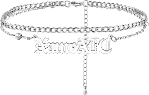 MeMeDIY Personalized Anklets for Women Stainless Steel Ankle Chain Bracelets Name Anklet Custom Beach Anklet Bracelets Adjustable Anklet for Girlfriend Best Friend