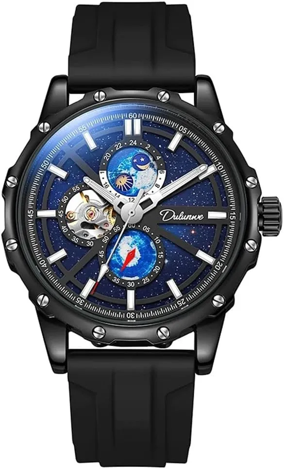 Men Automatic Mechanical Silicone Strap Hollow Out Mechanical Watch Starry Sky Wrist Watch Waterproof Business Watches for Men