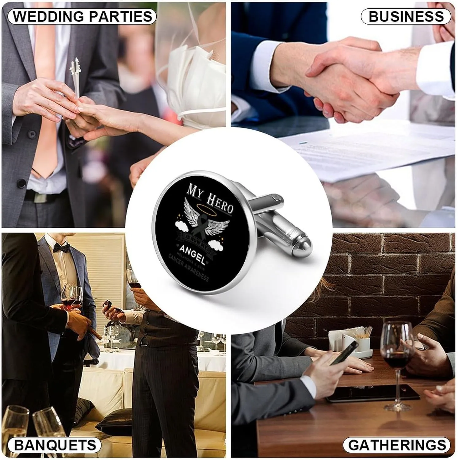 Men Black Cufflinks,Metal Men's Cuff Links And Studs for Business Tuxedo Cufflinks Classic Groomsmen Cufflinks