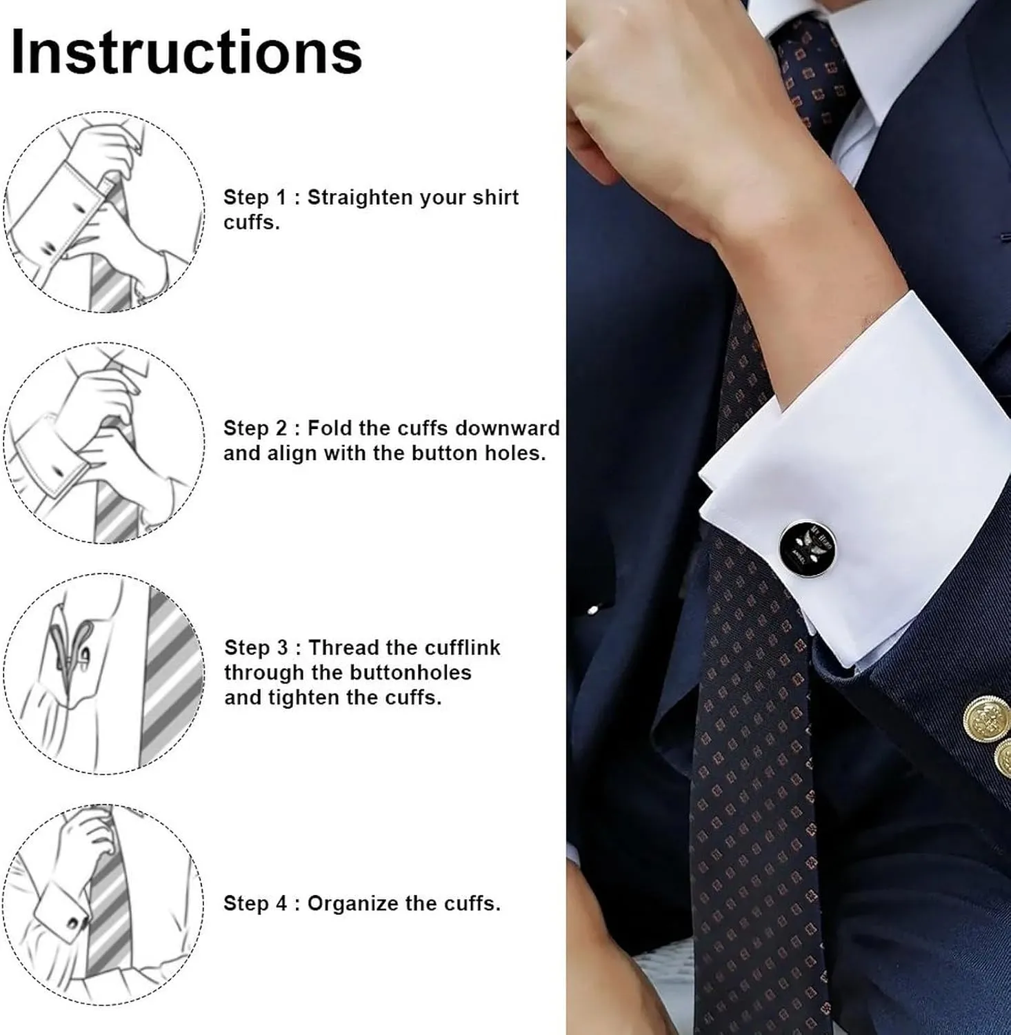 Men Black Cufflinks,Metal Men's Cuff Links And Studs for Business Tuxedo Cufflinks Classic Groomsmen Cufflinks