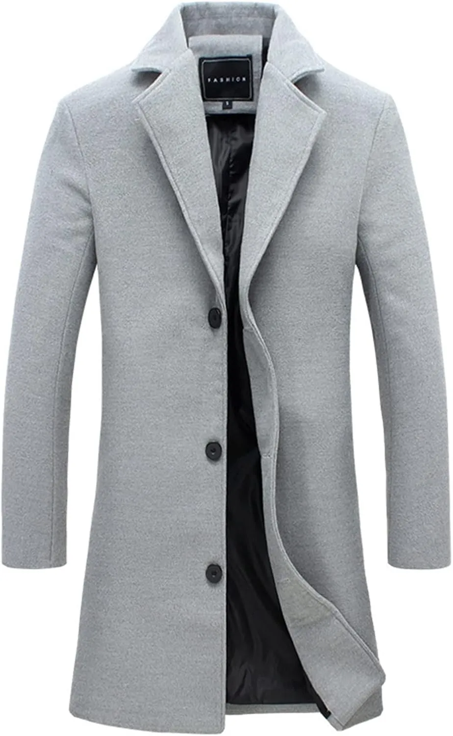 Mens Big and Tall Notched Lapel Single Breasted Pea Coats Trench Business Woolen Button Down Jackets Fall Work Topcoat M-5XL