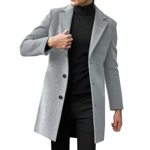 Mens Big and Tall Notched Lapel Single Breasted Pea Coats Trench Business Woolen Button Down Jackets Fall Work Topcoat M-5XL