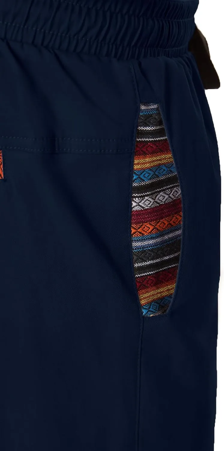 Mens Casual Pants Cotton Twill Straight-Fit Pants Drawstring Elastic Waist Chino Pants with Pockets