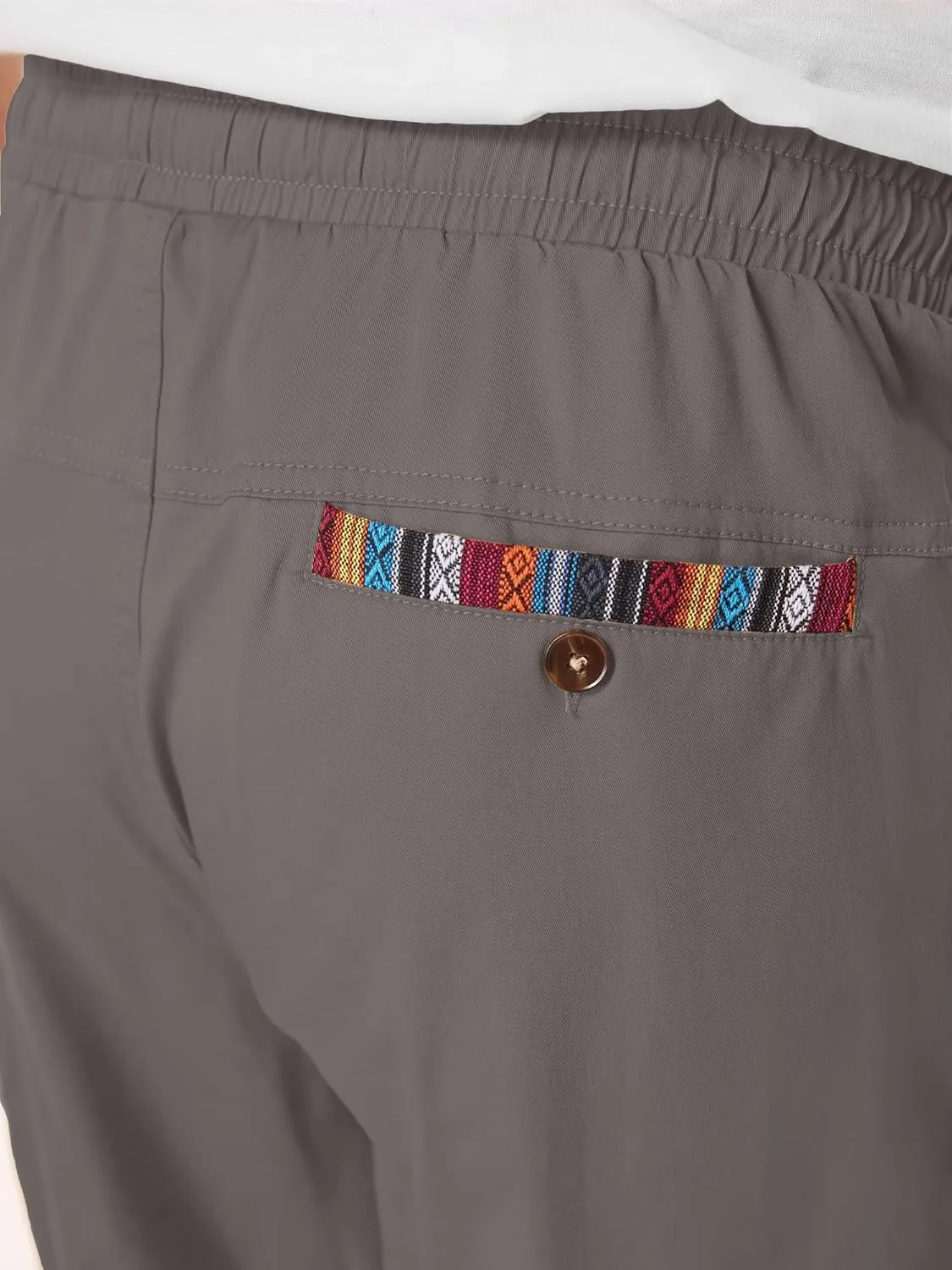 Mens Casual Pants Cotton Twill Straight-Fit Pants Drawstring Elastic Waist Chino Pants with Pockets