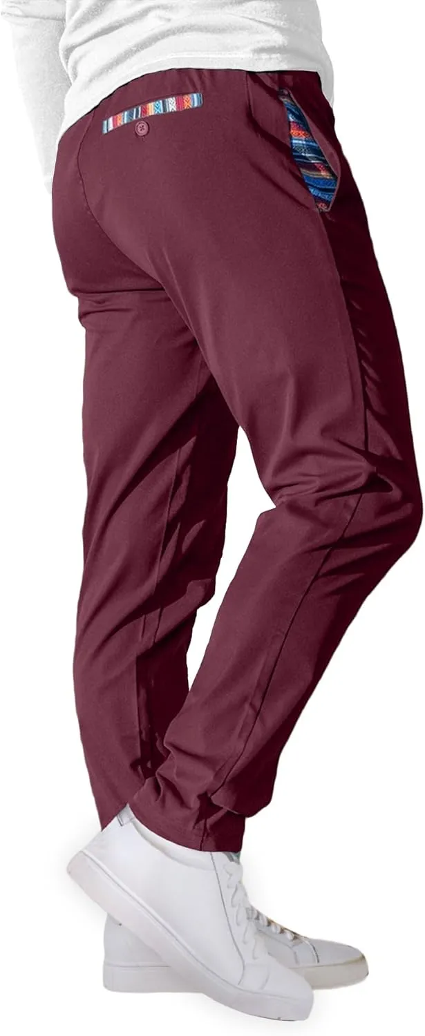 Mens Casual Pants Cotton Twill Straight-Fit Pants Drawstring Elastic Waist Chino Pants with Pockets