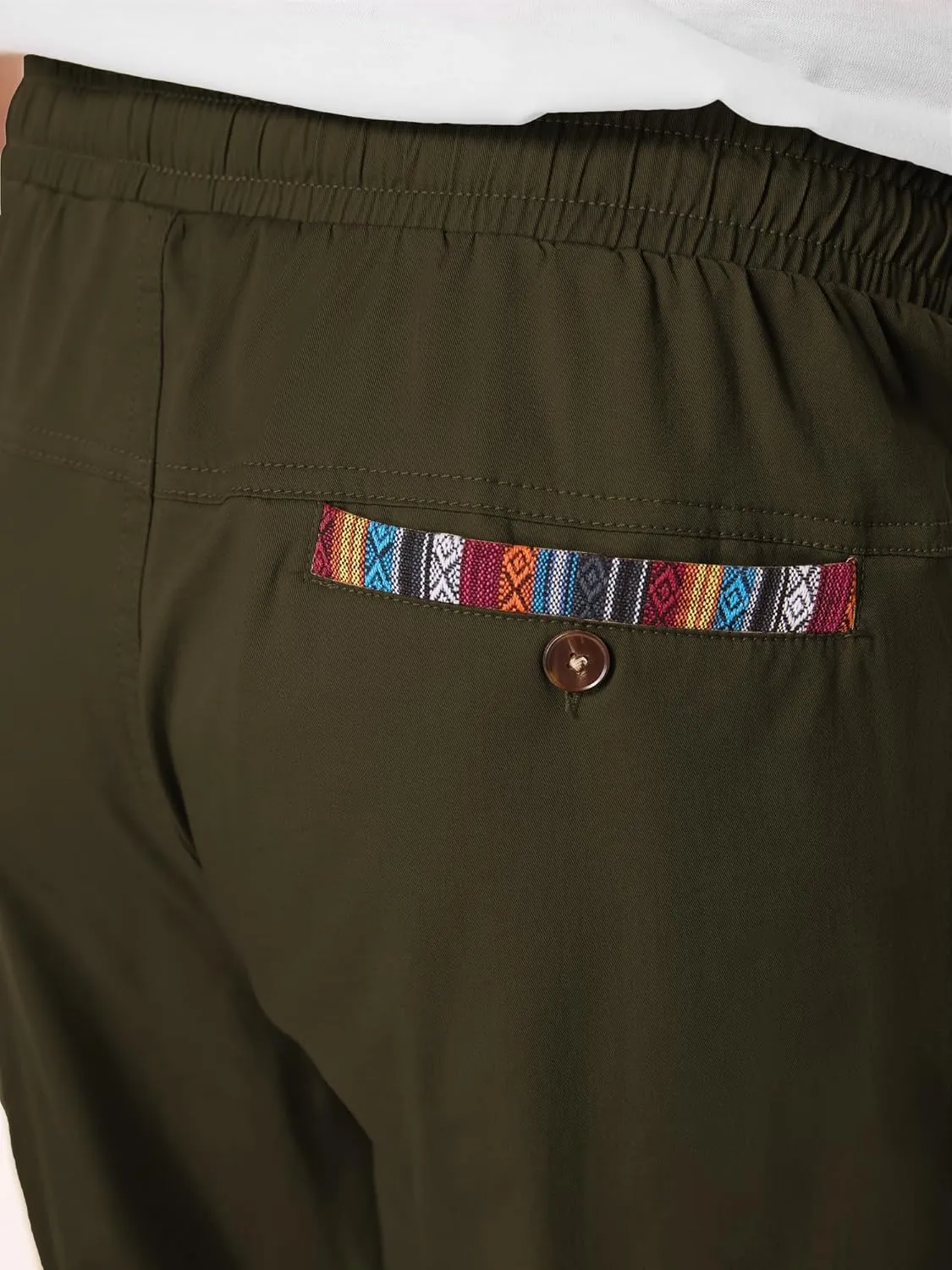 Mens Casual Pants Cotton Twill Straight-Fit Pants Drawstring Elastic Waist Chino Pants with Pockets