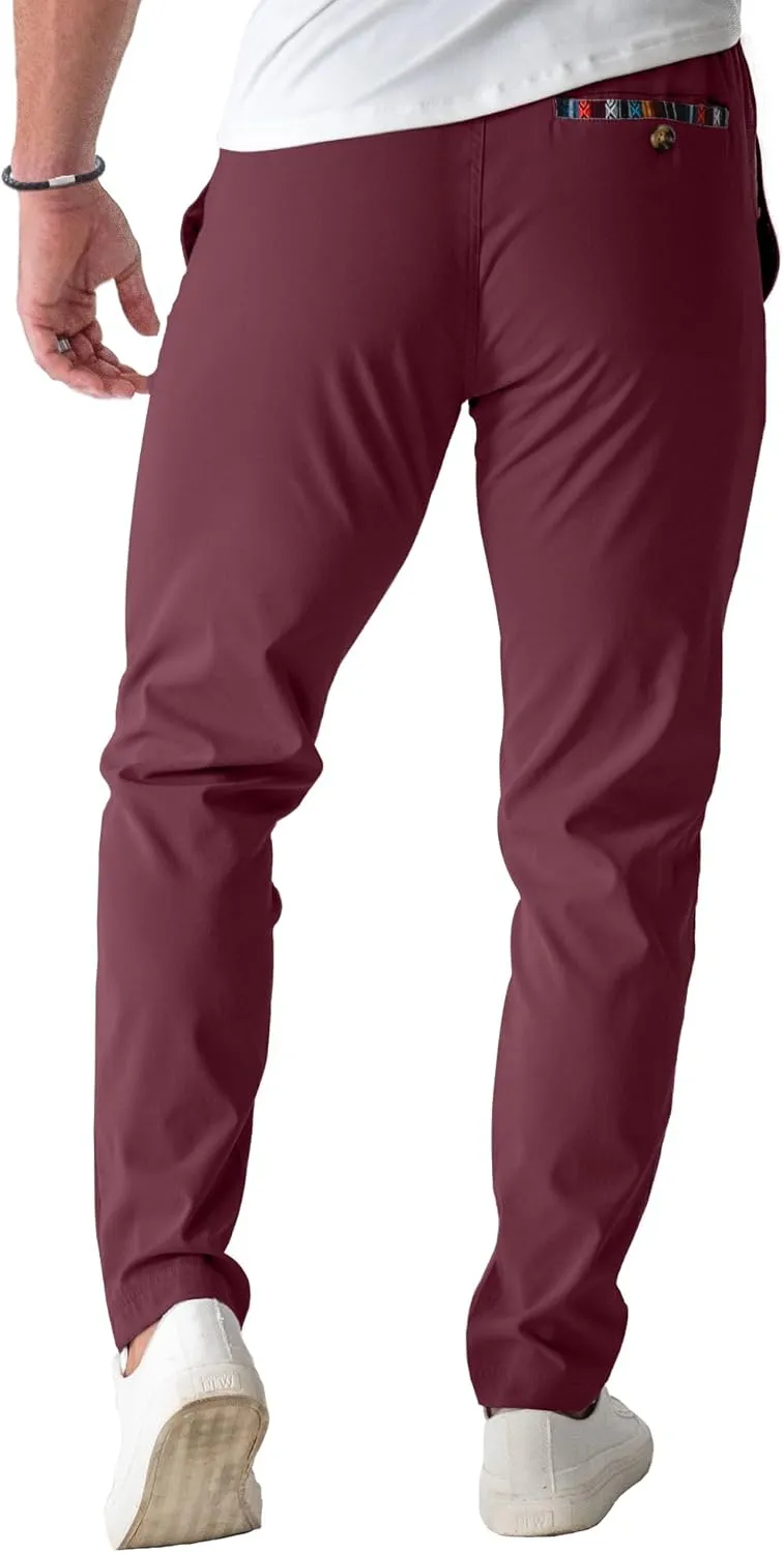Mens Casual Pants Cotton Twill Straight-Fit Pants Drawstring Elastic Waist Chino Pants with Pockets