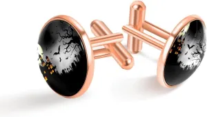 Men's Classic Stainless Steel Cuff links Tuxedo Shirt Cufflinks Jewelry Accessories for Boy Business Wedding Shirts,1 Pairs - Halloween Background with Spooky Trees