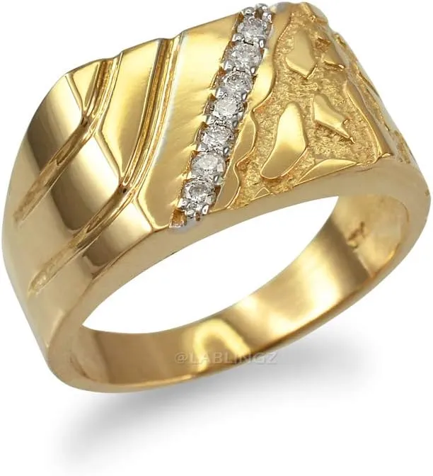 Men's Diamond Accent Rectangle Nugget Ring in 14K Yellow Gold