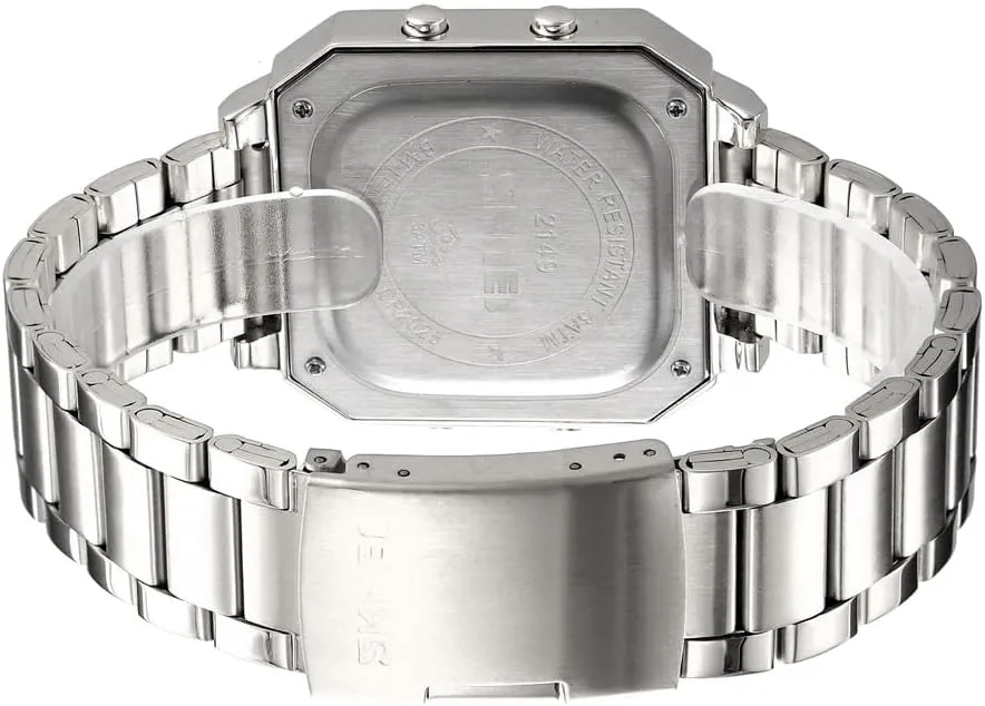 Mens Digital Watch for Men, Stainless Steel Square Watches, Digital Wrist Watches Waterproof Dual Time Date Watch
