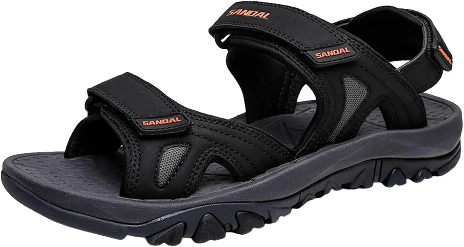 Mens Hiking Sandals With Arch Support Sport Adjustable Recovery Athletic Walking Sandals Outdoor Summer Casual Non Slip Thick Cushion Beach Quick Drying Water Sandal Comfy Wide Barefoot (Black, 9)
