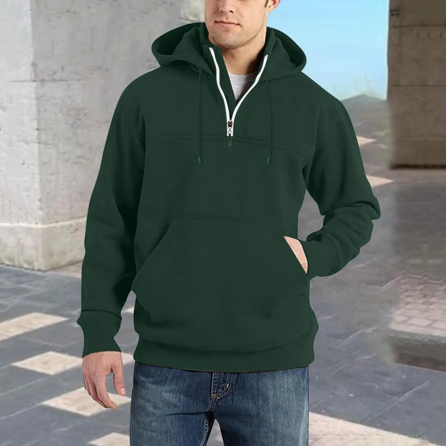 Mens Hoodies Pullover Vintage Fashion Work Long Sleeve Coat Soft Pullover Sweater Men's Winter Shirts with Pockets