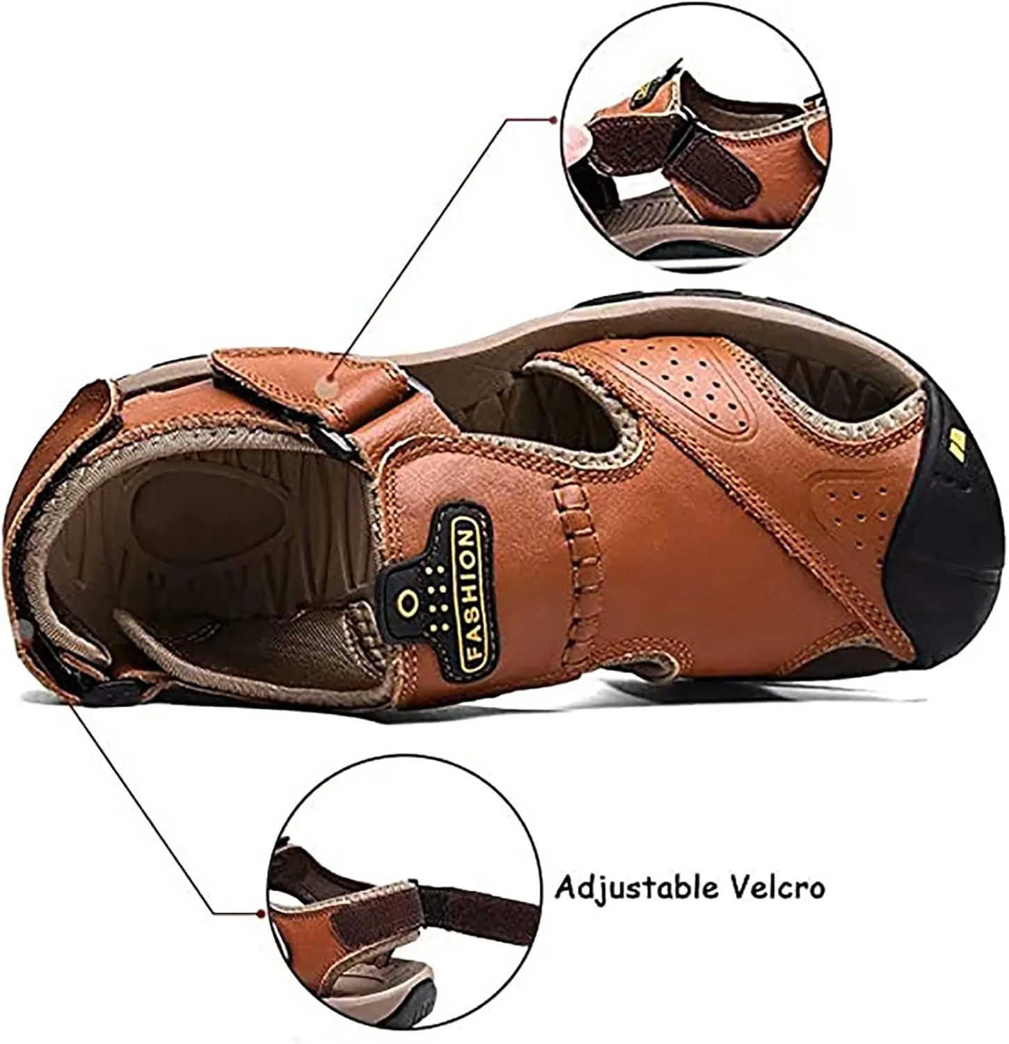 Mens Leather Sandals Outdoor Hiking Sandals Waterproof Athletic Sports Sandals Fisherman Beach Shoes Closed Toe Water Sandals