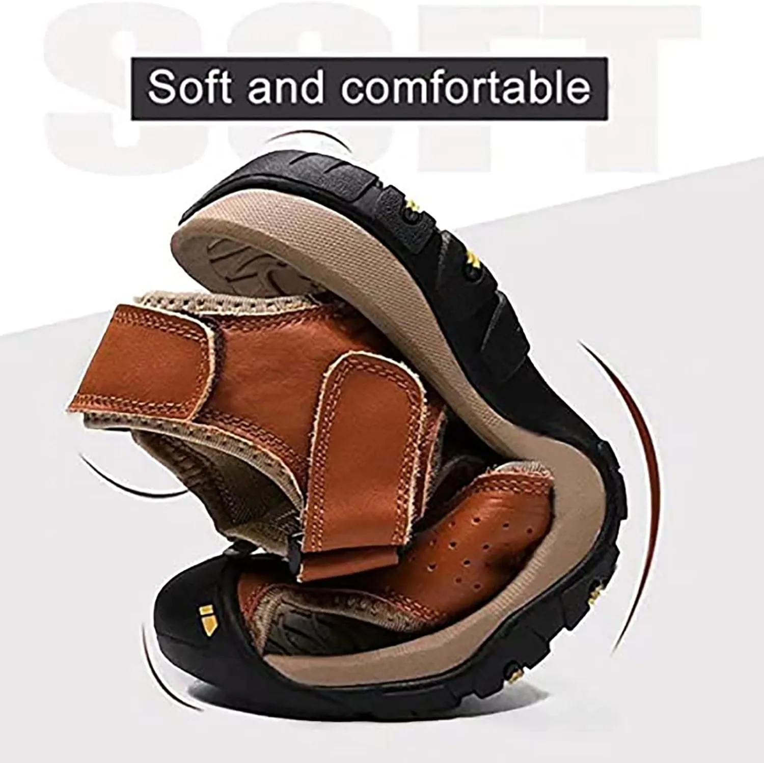 Mens Leather Sandals Outdoor Hiking Sandals Waterproof Athletic Sports Sandals Fisherman Beach Shoes Closed Toe Water Sandals