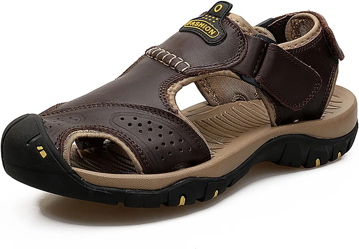 Mens Leather Sandals Outdoor Hiking Sandals Waterproof Athletic Sports Sandals Fisherman Beach Shoes Closed Toe Water Sandals