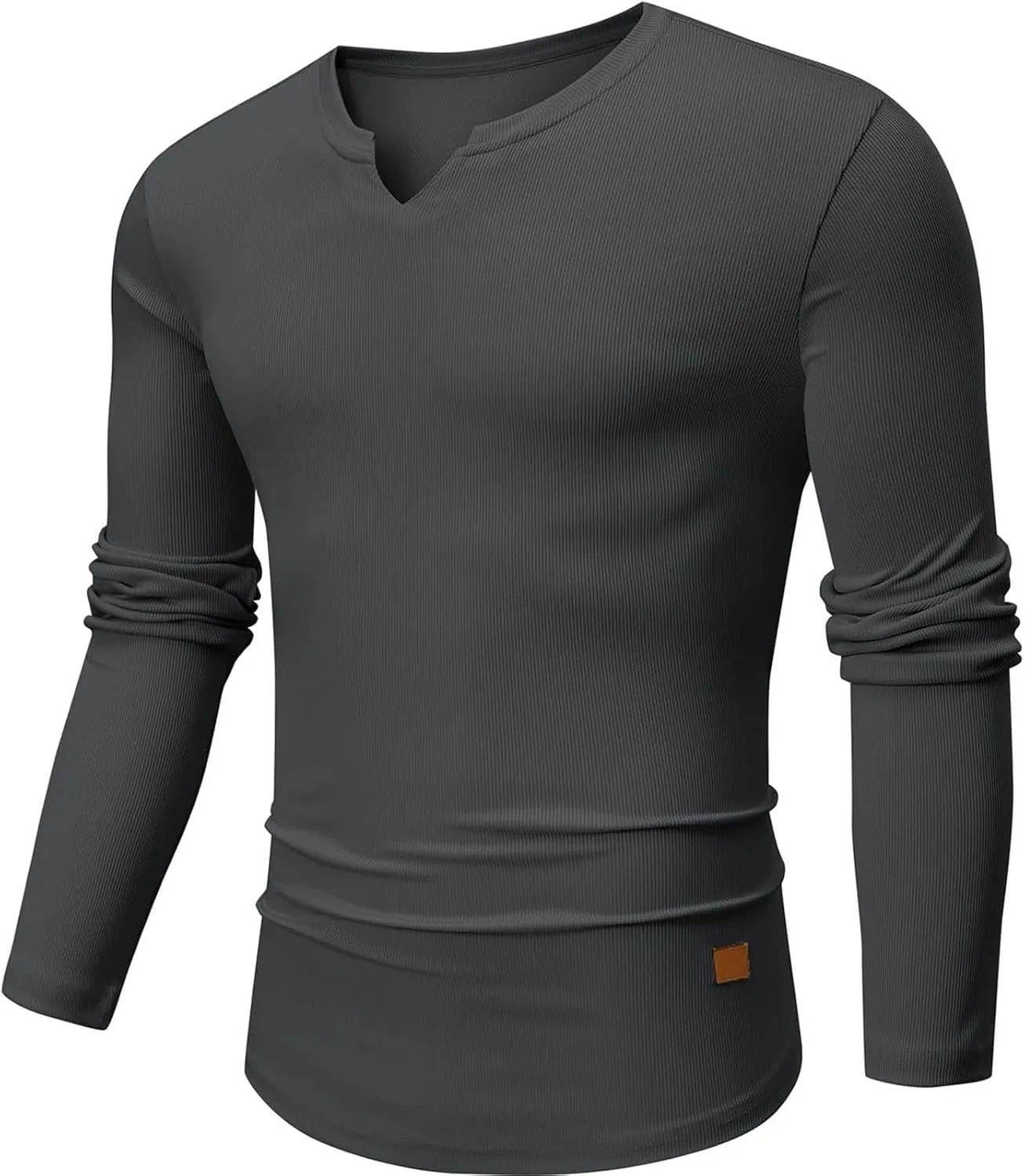 Men's Long Sleeve V-Neck T-Shirt, Soft Cotton, Slim Fit, Casual Wear, Burgundy, Stylish and Comfortable Design