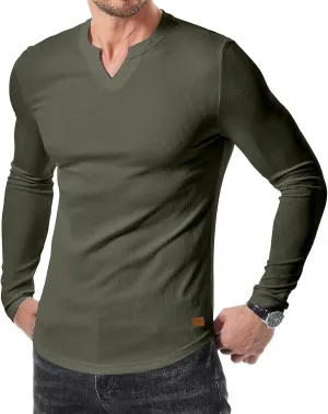 Men's Long Sleeve V-Neck T-Shirt, Soft Cotton, Slim Fit, Casual Wear, Burgundy, Stylish and Comfortable Design