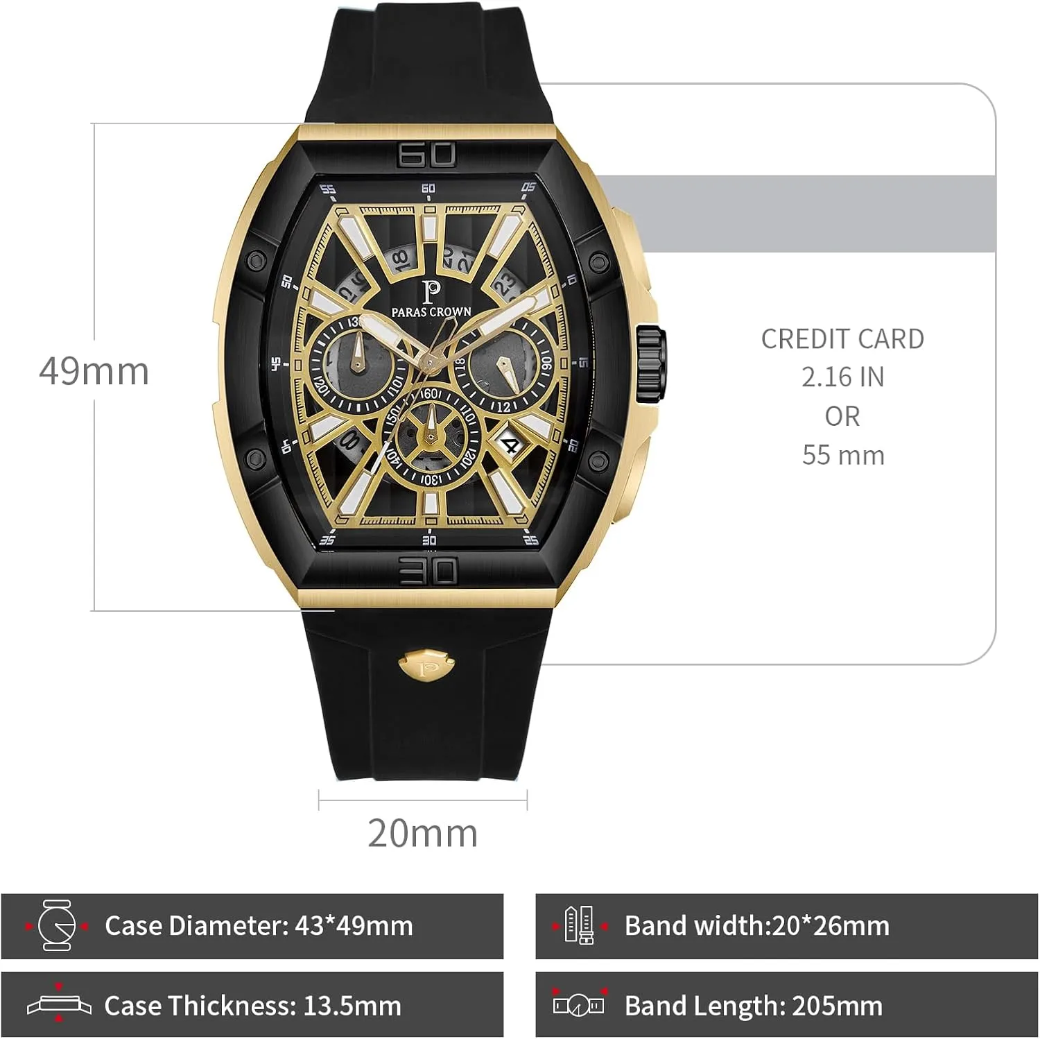 Mens Watches Analog Quartz Luxury 50M Waterproof Tonneau Watches for Men Japanese Movement Stainless Steel Case Luminous Sport Watch