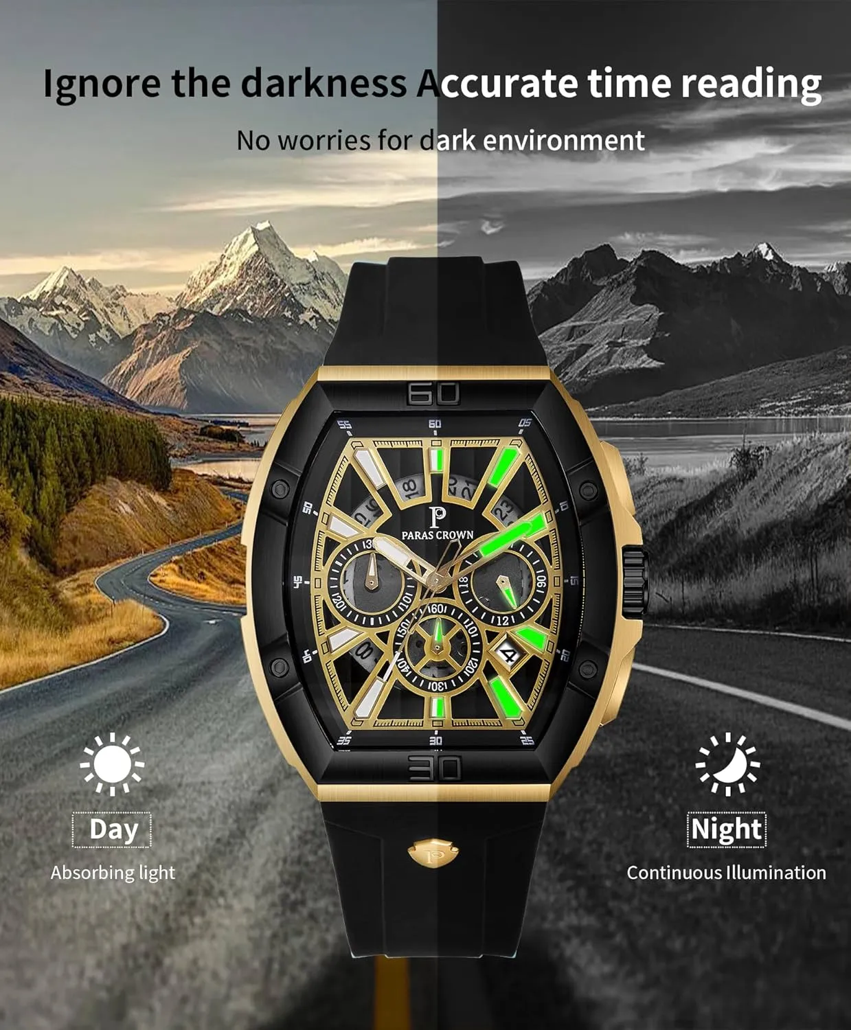 Mens Watches Analog Quartz Luxury 50M Waterproof Tonneau Watches for Men Japanese Movement Stainless Steel Case Luminous Sport Watch
