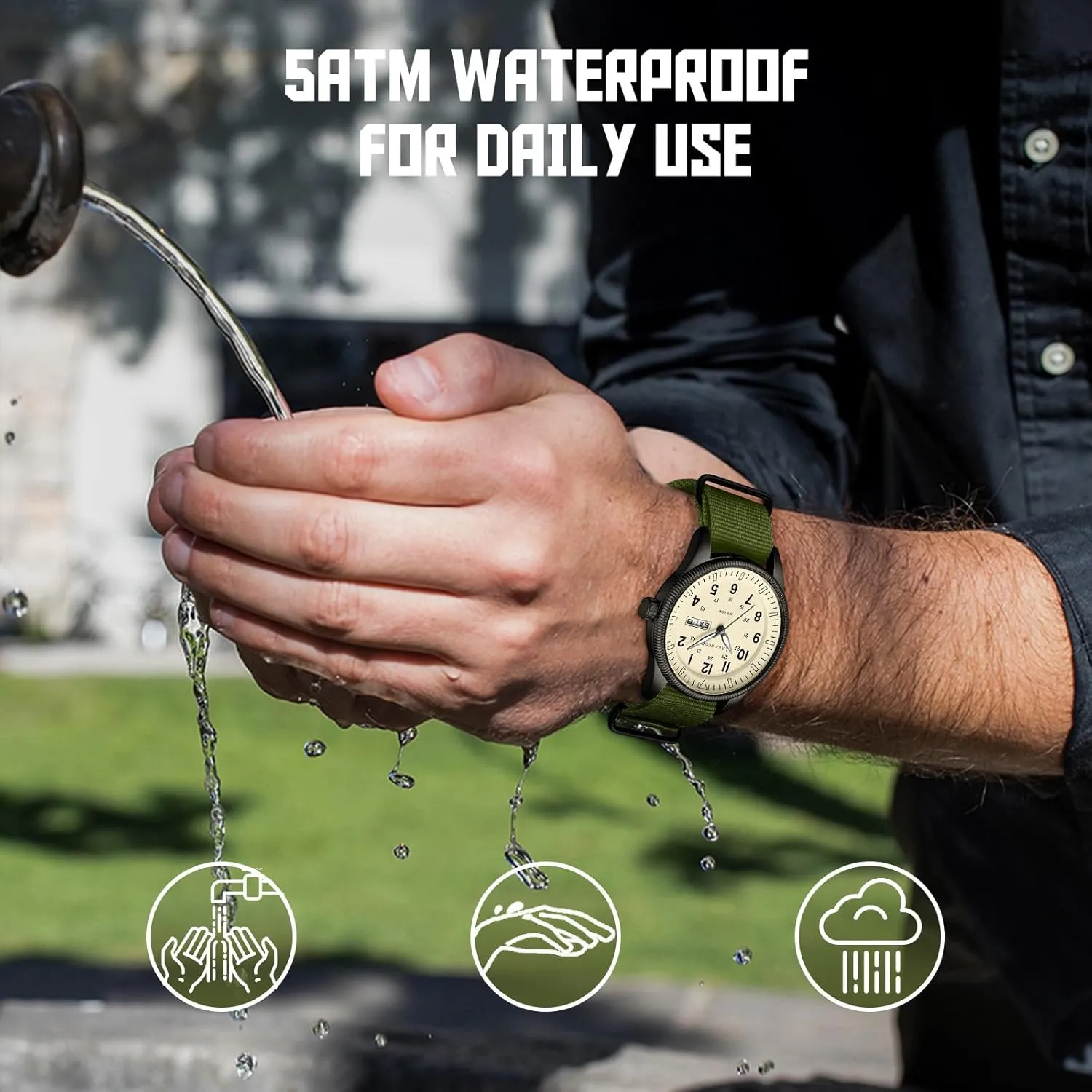 Mens Watches Nylon Slip-Thru Strap Unisex Military Watches with Date Display Luminous Analog Watch Tactical Field Waterproof Wristwatch