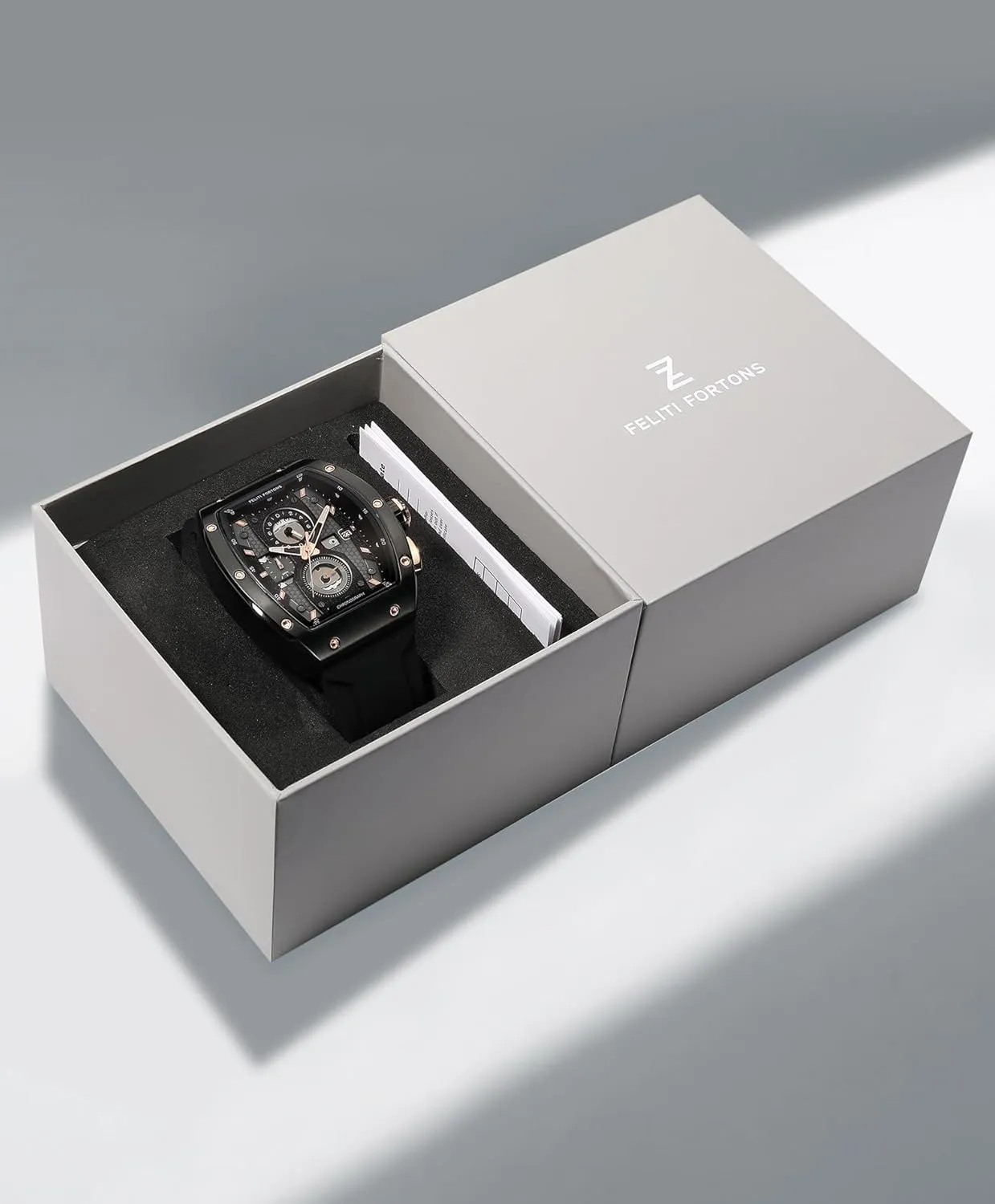 Mens Watches Sport Tonneau 3ATM Waterproof Chronograph Luminous Quartz Watches of Men Silicone Strap with Gift for Men