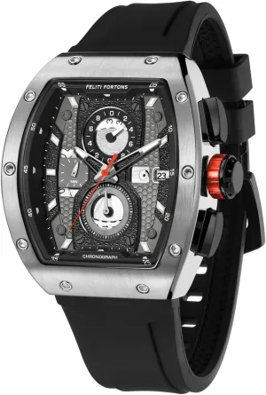 Mens Watches Sport Tonneau 3ATM Waterproof Chronograph Luminous Quartz Watches of Men Silicone Strap with Gift for Men