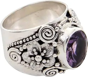 Men's Women Gothic Vintage Antique Style Biker Cocktail Amethyst Jewelry Retro Gifts Ring Thai Ring Personality Flower Women's Wedding Band Ring (Multicolor, 6)