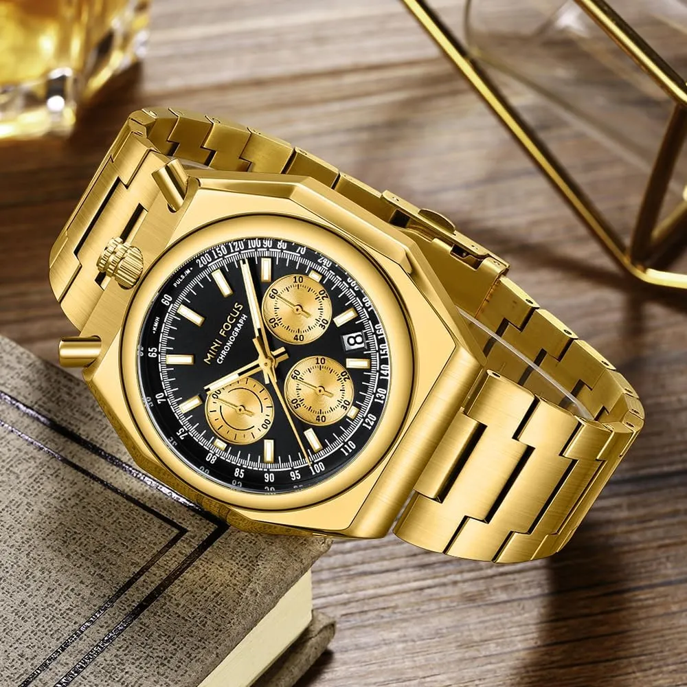 MF MINI FOCUS Unique Dress Men Watches (Chronograph/Waterproof/Luminous/Calendar) Big Face Stainless Steel Band Watches for Men
