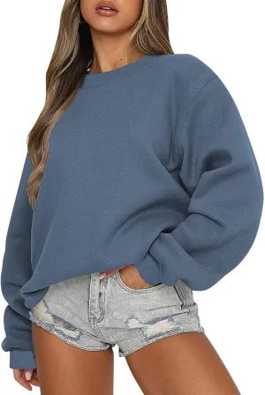 midelxp Oversized Crewneck Sweatshirts Women Soft Fleece Long Sleeve Casual Pullover Top Comfy Cute Hoodies for Teen Girls