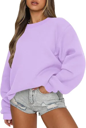 midelxp Oversized Crewneck Sweatshirts Women Soft Fleece Long Sleeve Casual Pullover Top Comfy Cute Hoodies for Teen Girls