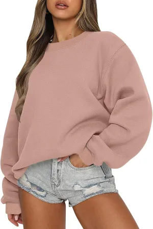 midelxp Oversized Crewneck Sweatshirts Women Soft Fleece Long Sleeve Casual Pullover Top Comfy Cute Hoodies for Teen Girls