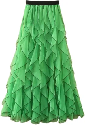 Midi Skirt for Women Trendy High Elastic Waist Loose Pleated Ladies Ruffles Casual Vacation Wedding Skirts for Party