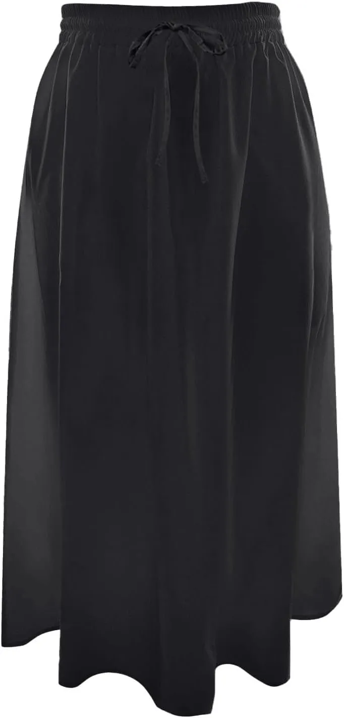 Midi Skirts for Women 2025 Summer Drawstring Elastic Waisted Flowy Swing S-Line Vacation Beach Skirt with Pockets